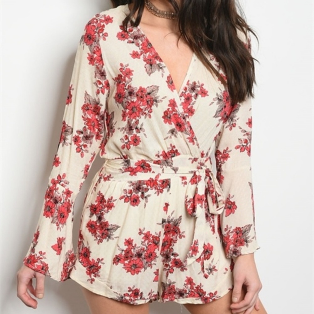 SALE! Flirty Floral Red Rose Wrap Romper